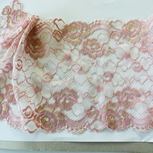 Stretch Floral Embroidered Border Lace Trim/Mesh/Sewing/Lingerie/Craft/6.5” Wide - Picture 3 of 12