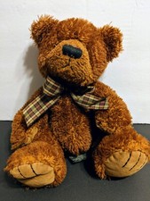 Desmond Russ Berrie Teddy Bear 9" Plush Toy Stuffed Animal Brown Plaid Bowtie