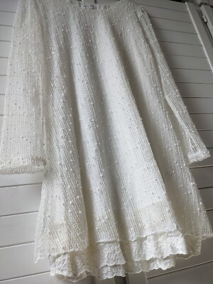 ***APRICOT* ROMANTISCHES DESIGNERKLEID* SPITZE, NETZ & PAILLETTEN* M* WEISS***