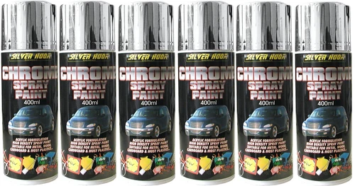 6 x Silverhook CHROME EFFECT Spray Paint - Universal High Density Acrylic 400ml