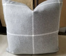 Ralph Lauren Westcliff Tattersal Grey Flannel Italian Wool Custom Pillow Cover