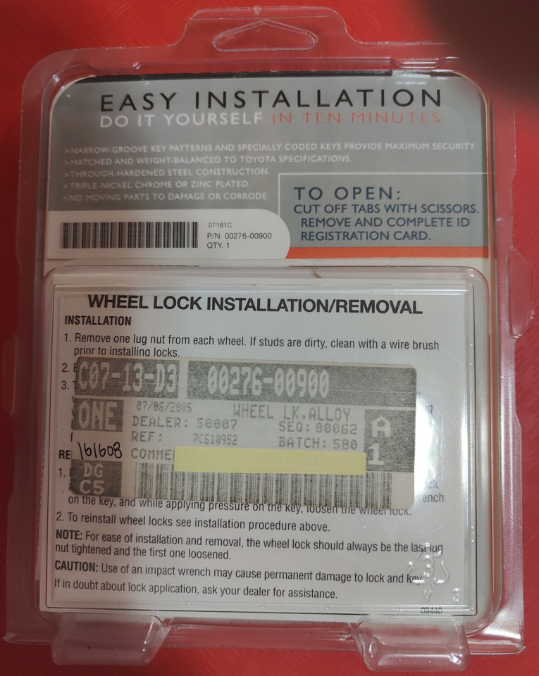 Genuine OEM Toyota Alloy Wheel Lock Set 00276-00900 Short Ones, 1 ...