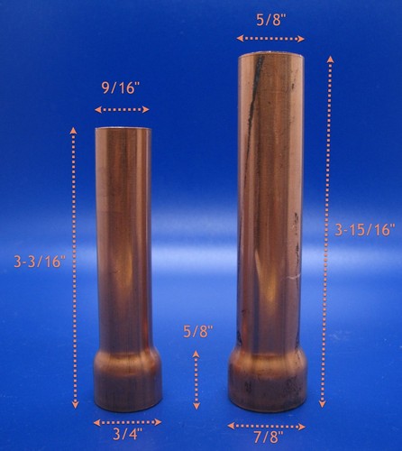 Copper Fitting Reducer Set of 2: 7/8-- 5/8" & 3/4"-- 9/16", 3.25 & 3.75" long