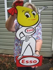 Esso Girl Gasoline Gas Oil Large 24" Embossed Metal Steel Sign Man Cave Garage