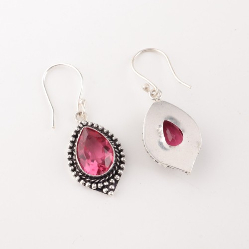 Pink Tourmaline Gemstone 925 Solid Silver Hook Earrings Jewelry For Wedding Gift - Picture 3 of 4