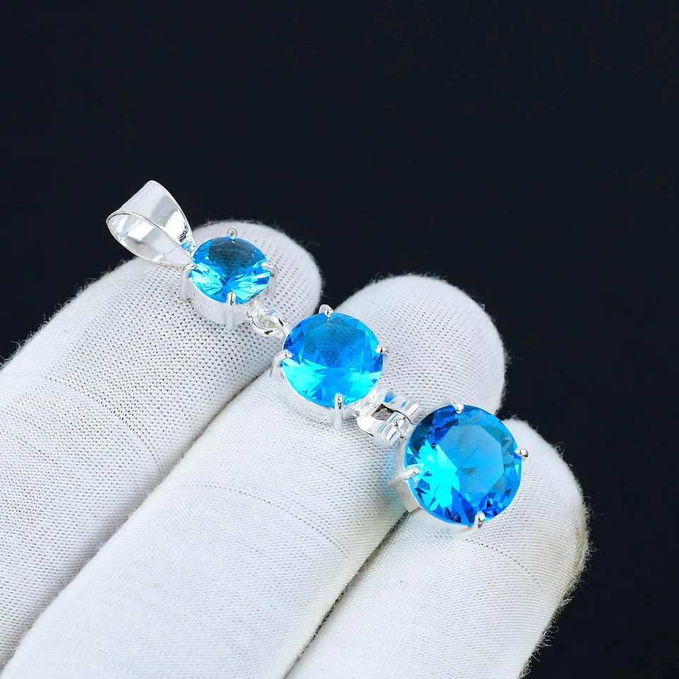 Schweizer Blau Topas Edelstein Anhänger Handgemacht 925 Sterling Silber für Sie - Bild 2 von 4