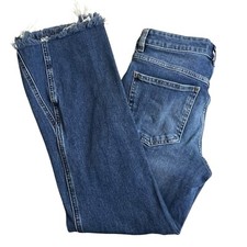 Free People Womens 27 Medium Wash Mid Rise Fringe Hem Cropped Bootcut Jeans