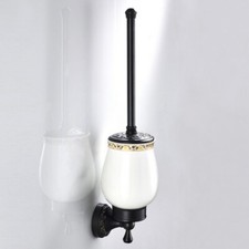 Oil Rubbed Bronze Wall Mount Bathroom Toilet Brushes Holders with Ceramic Cup