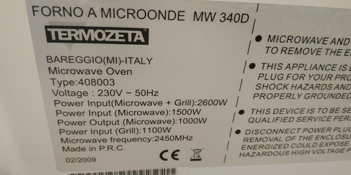 pezzi di ricambio microonde termozeta MW 340D | eBay