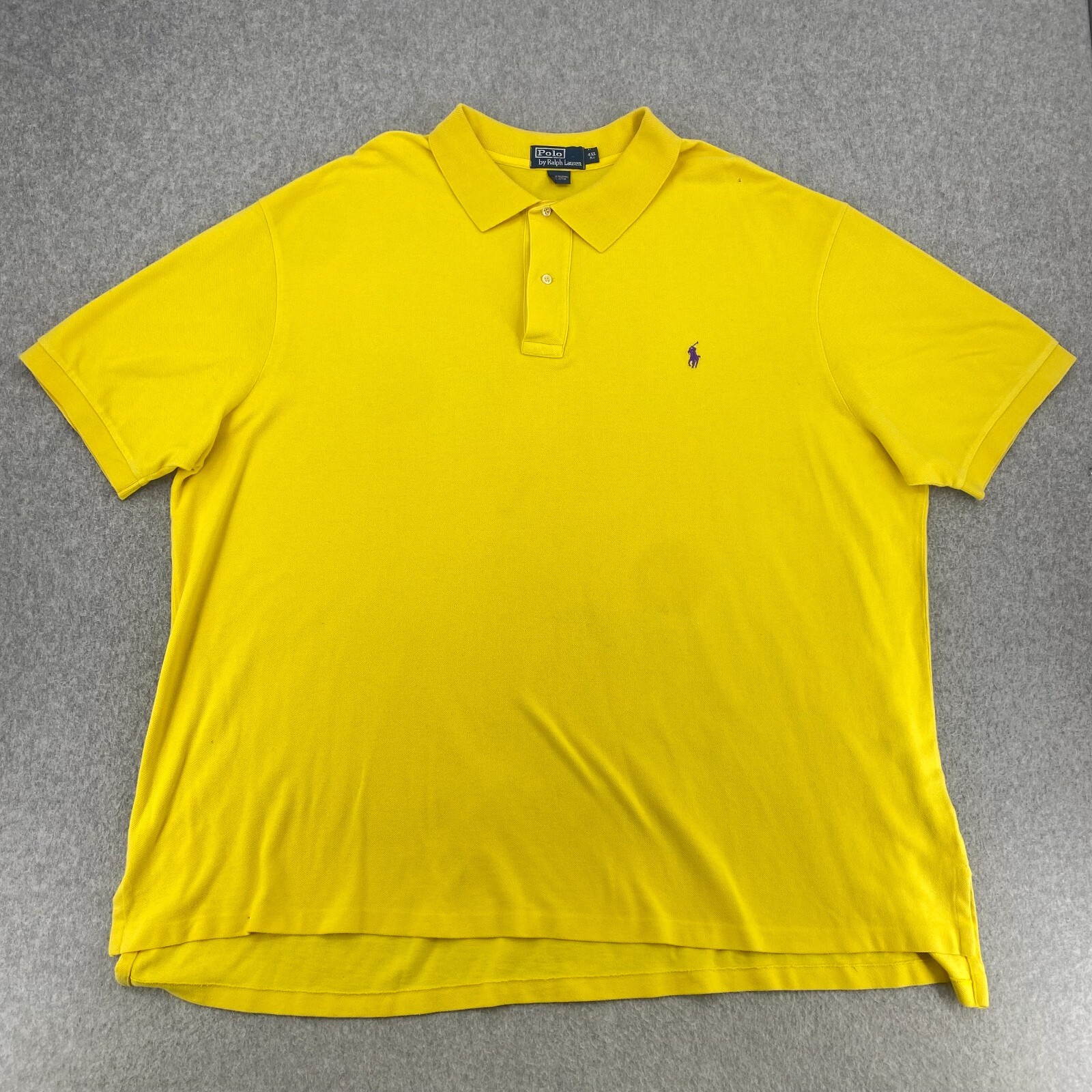Polo Ralph Lauren Camicia Uomo 4XB Grande Tinta Unita Giallo Classico Cotone Piqué Pony DIFETTO