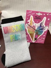 JUSTICE I LOVE UNICORNS/ICECREAM FLOATING HEARTS PENDANT SHIMMER SOCKS WOW