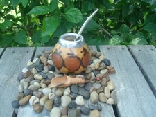 Argentina Mate Gourd- Hand Made - Brown - Straw + Spoon BONUS- Yerba Mate