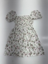 Shein White Green Pink Floral Print Short Sleeve Dress Womens Size Medium