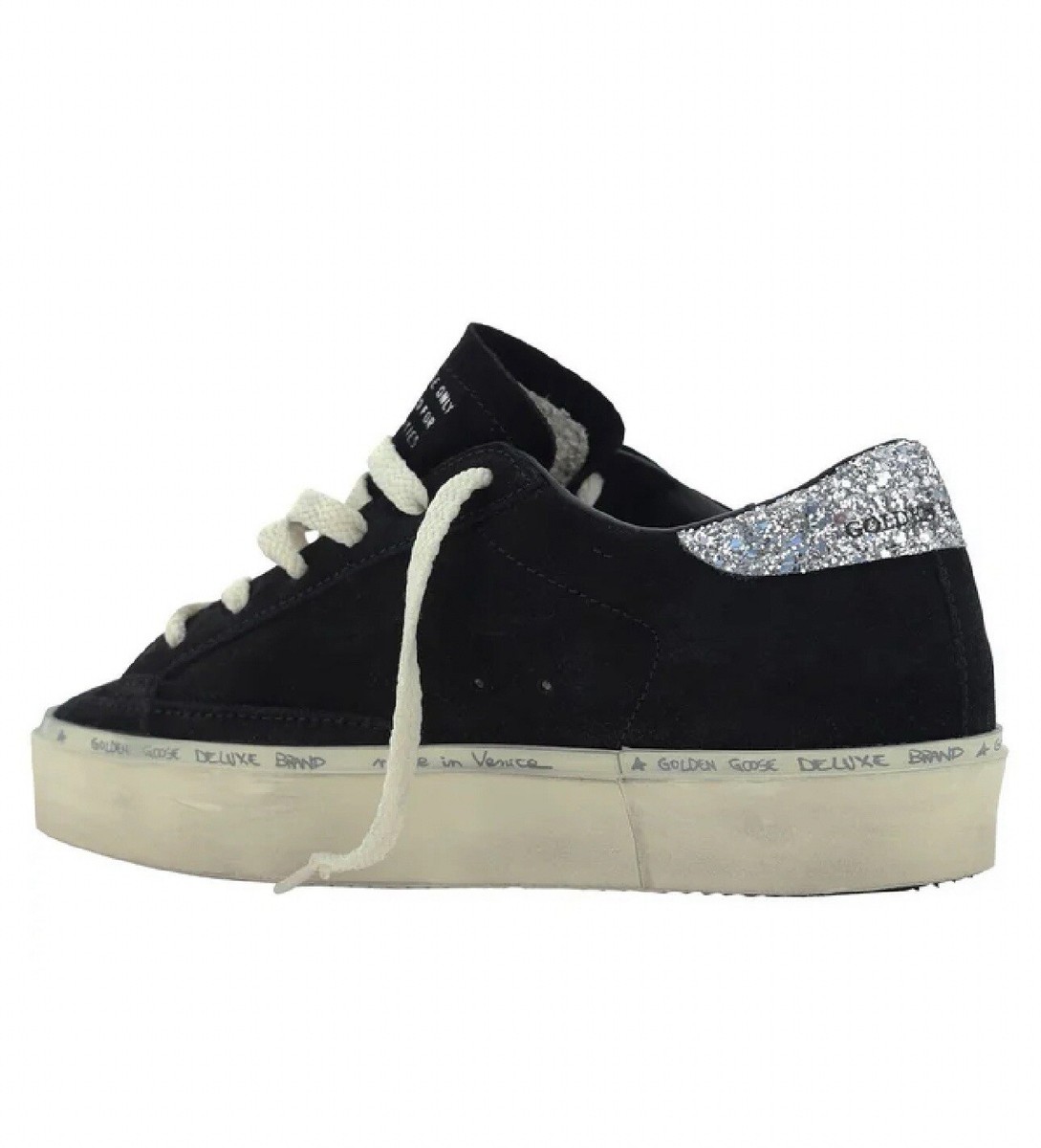 Golden Goose Hi Star Sneaker Black Suede Silver Glitter NIB Auth