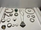 Vintage 925 Sterling Silver Jewelry 12 Ring Bracelet Necklace Earring 54 Gram