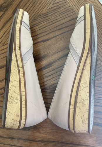 Women's GRASSHOPPERS Canvas BEIGE Slip On SHOES with CORK HEEL ~ Size 10 M - Picture 5 of 7