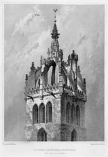 High Kirk of Edinburgh ST GILES' CATHEDRAL CHURCH, Old 1840s Art Print Engraving