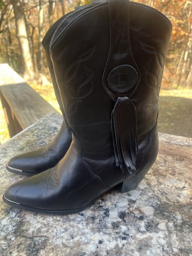 Oak Tree Farms Black Leather Cowboy Boots Tassels Western Women's Size 7.5 - 第 14/23 張圖片