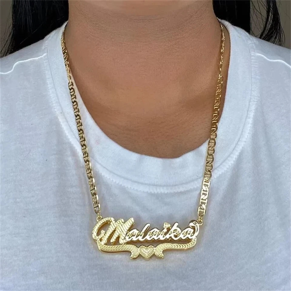 Customized 3D Double Layered Name Necklace Flat Chain Stainless Steel Jewelry