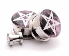 Pair of Screw on Picture Plugs gauges Choose Size and Style 16g thru 1 inch 