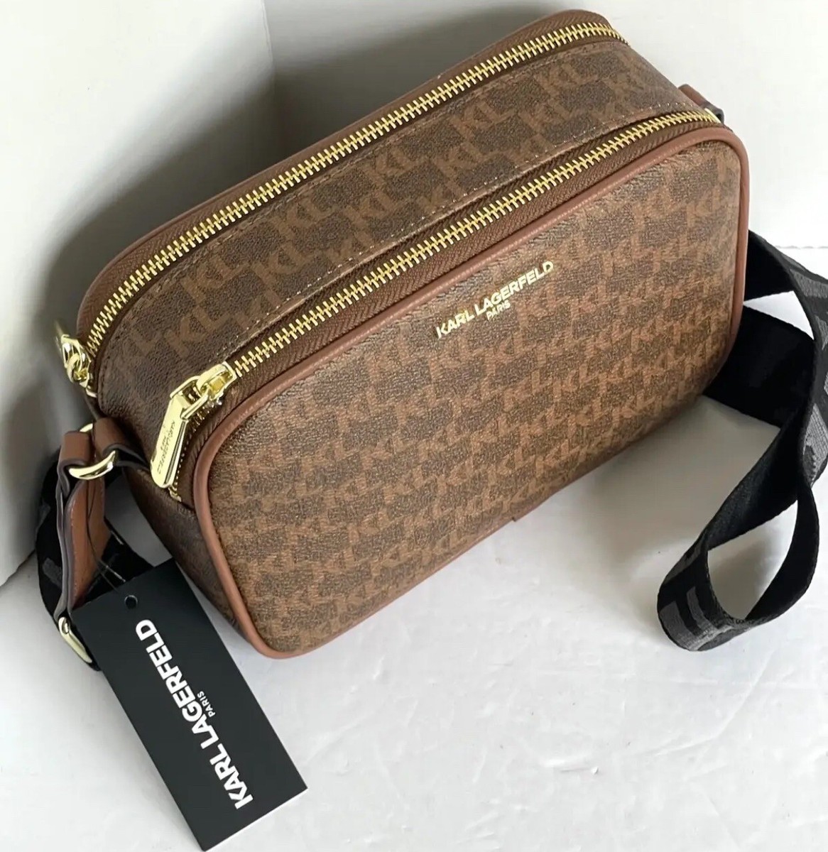 Karl Lagerfeld Maybelle Crossbody Camera Bag Womens Brown Logo