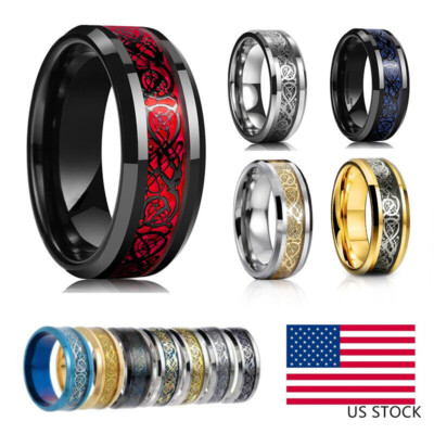 #ad #ad Men Women Gold Plated Blue Black Red Stainless Steel Celtic Dragon Band Ring 8mm $8.05