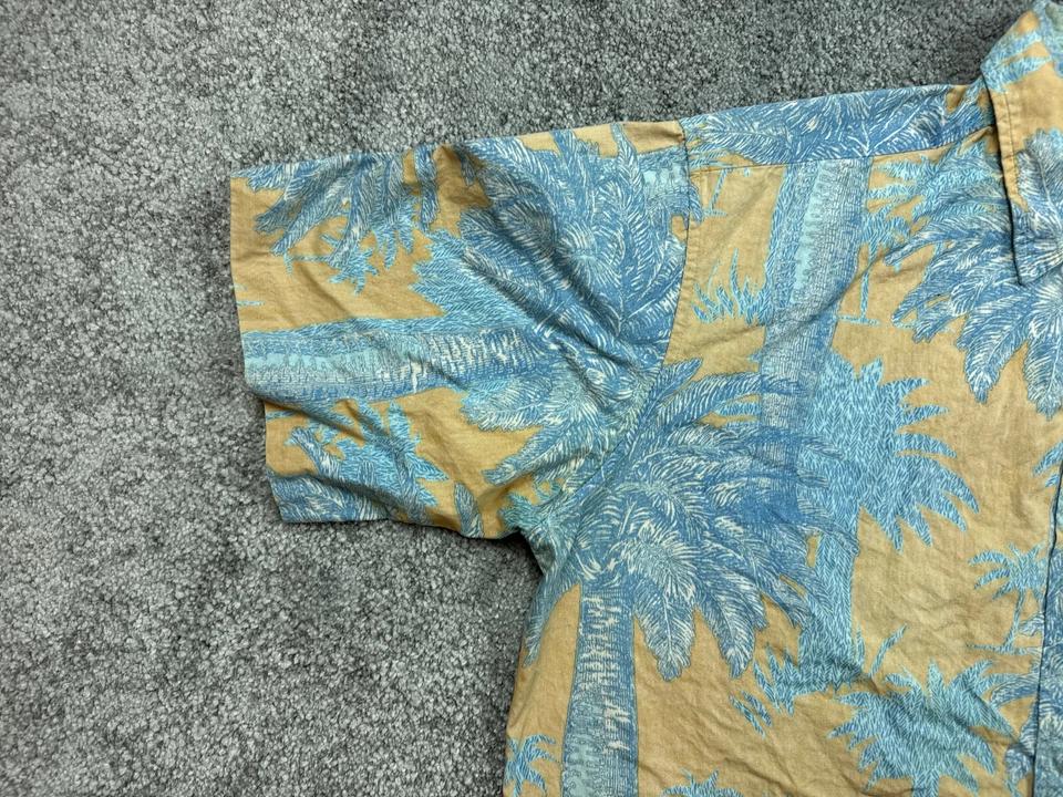 Camisa Hawaiana Reyn Spooner Grande Azul Amarillo Estampado de Palmeras Con Botones Para Hombres Foto 4 de 4