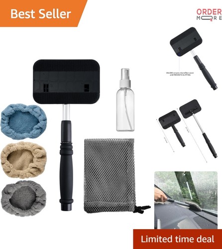 Pivoting Windshield Glass Cleaner Extendable Aluminum Handle with Microfiber ...