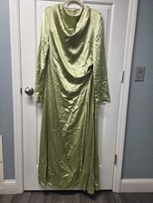 ASOS Design Women's Wrap Maxi Dress Green Size 12 Satin Long Sleeves Crew Neck