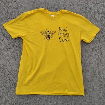 Gildan Softstyle Shirt Women XL Yellow Bee Kind Happy Love Graphic Short Sleeve