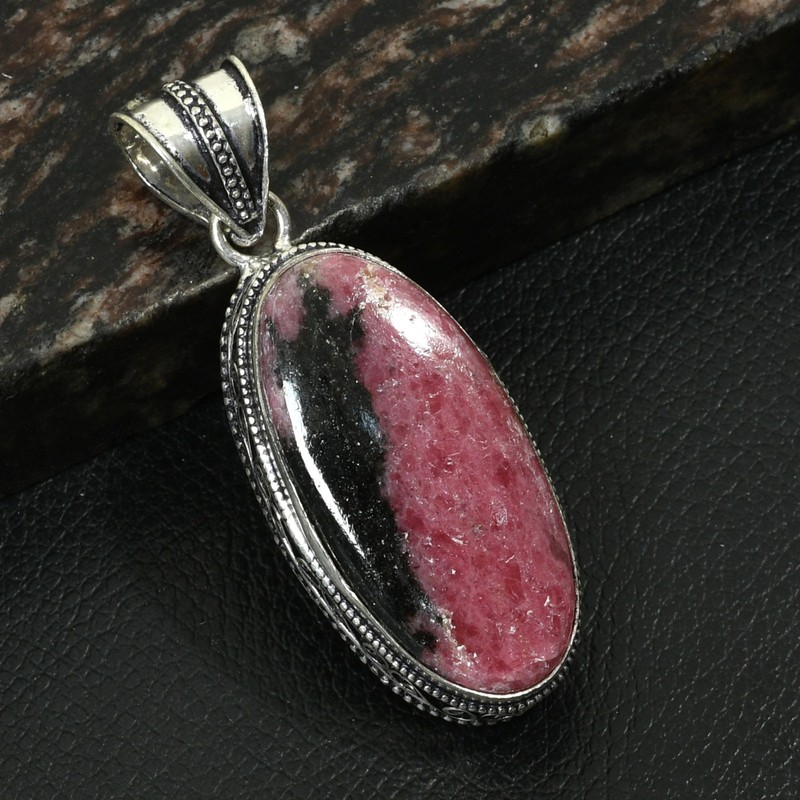 Rhodonite Gemstone Handmade Antique Design Pendant Jewelry Gift 2.4" AP-38052