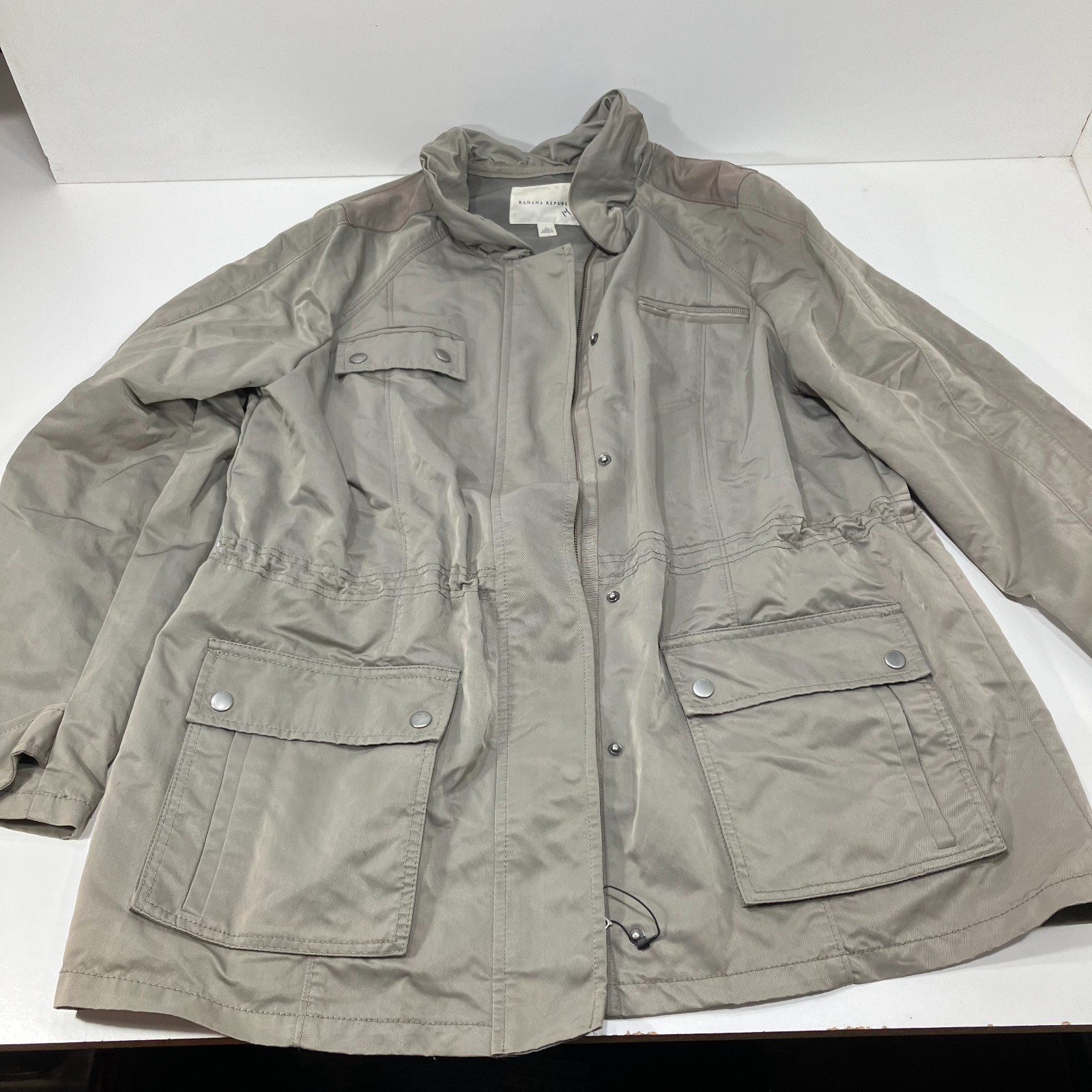 Coat Mens Xl Hooded Zip/snap Khaki Gray