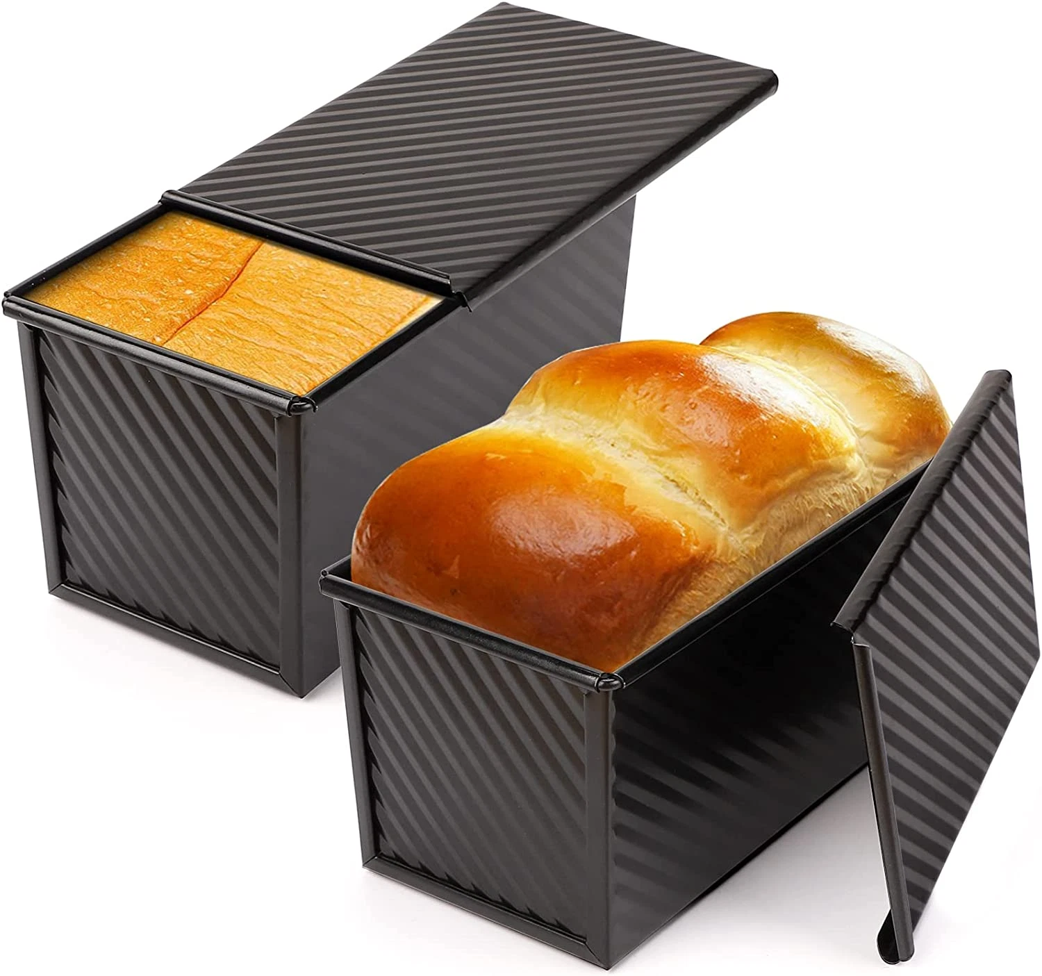 Pullman Loaf Pan with Lid, 2 Pack 1 Lb Non-Stick Black Bread Loaf Pans for Homem