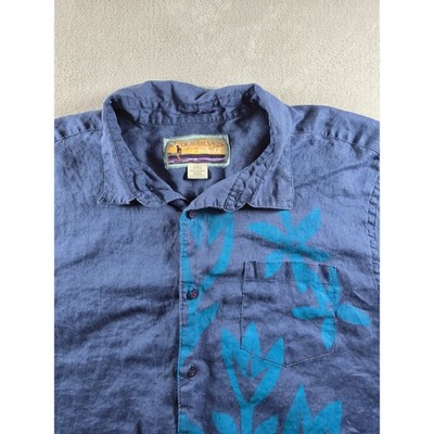 Quiksilver By M Field Button Up Shirt Mens XL Blue 100% Linen Floral Skate Surf