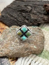 Handmade Sterling Silver Kingman Turquoise Adjustable Ring "Signed Nizhoni"