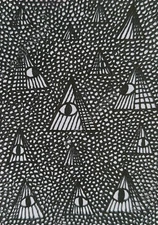 Original ACEO Ink Drawing Abstract Pyramids with Eyes ATC OOAK Signed Unframed