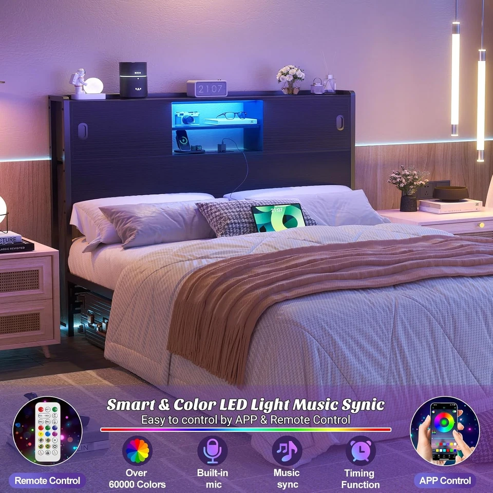 Cabecero para Cama de Tamaño Completo con Almacenamiento, Cabeceros de Librería Resistentes con Salida Foto 4 de 4