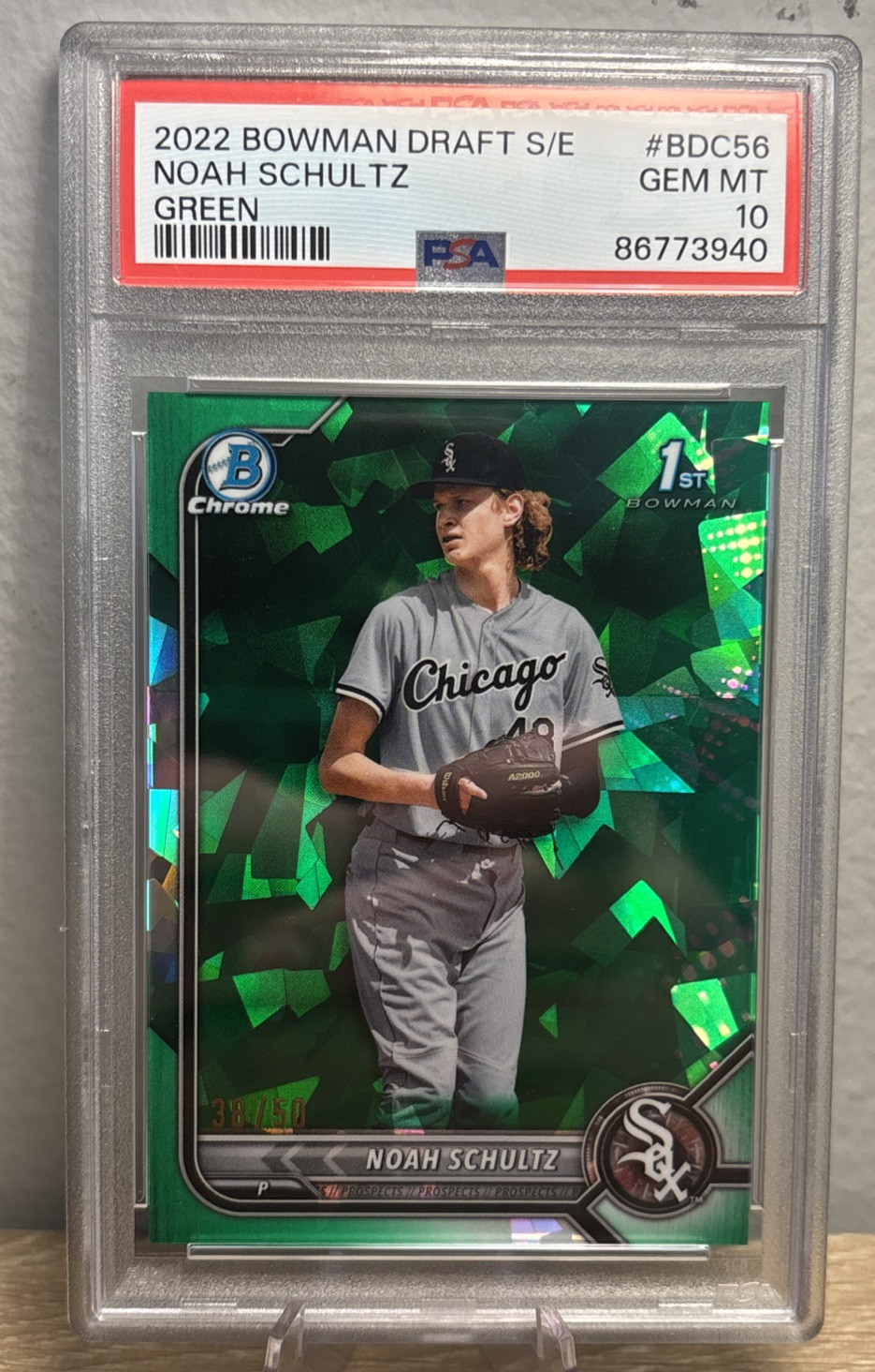 NOAH SCHULTZ 2022 BOWMAN DRAFT CHROME SAPPHIRE EDITION GREEN /50 PSA 10