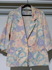 Alfred Dunner Pastel Floral Blazer Womens 10 USA Vintage 3/4 Sleeve 80s 90s