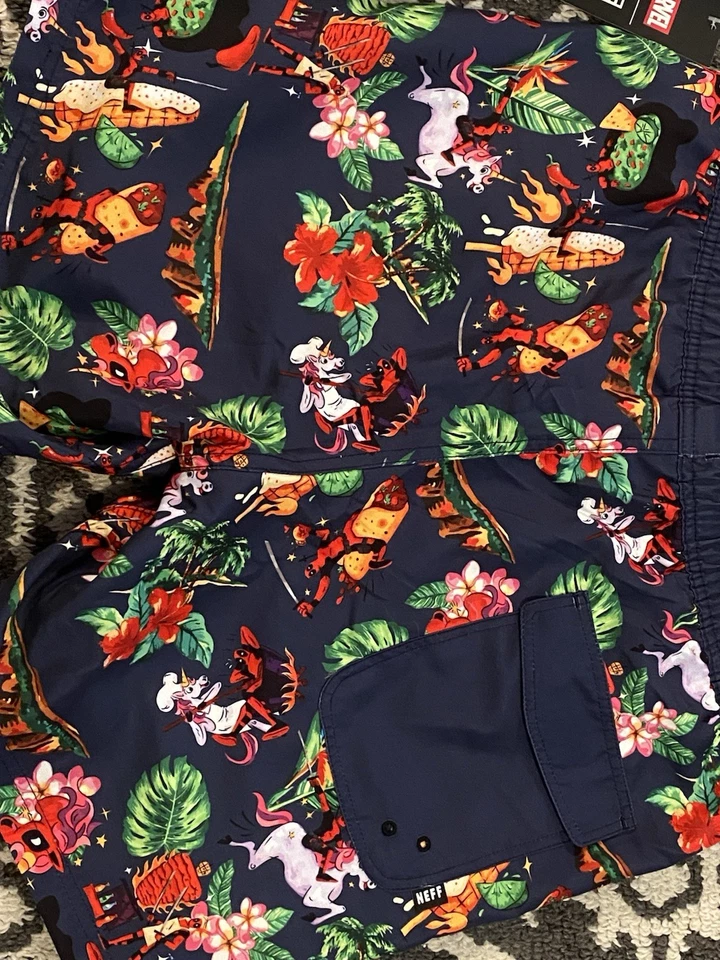 Marvel Neff 短裤男式中号 Deadpool Tacos 独角兽泳裤短裤 — 第 2/3 张图片