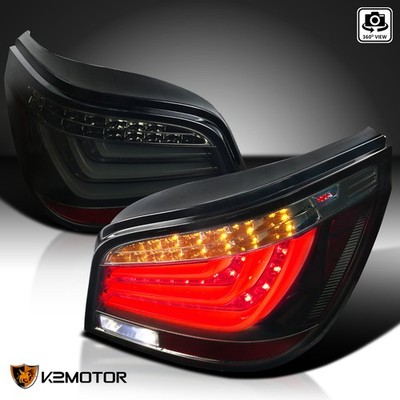 Fits 2008-2010 BMW E60 5-Series 4 Door Glossy Black Smoke LED Bar Tail Lights