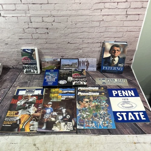 Lot Of 16 - Penn State Memorabilia/ VHS / Car Decal / Magazines / Post Cards