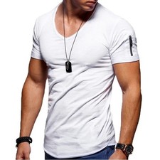2026 Quality Cotton Men T-shirt V-neck Fashion Design Slim Fit Solid