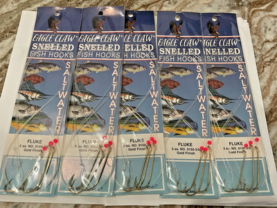 15 Eagle Claw Fluke Rigs Snelled 5 Packs gold sz 3/0 4x long hooks 9150 *
