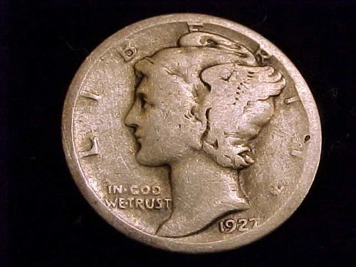 1927-D  Mercury Dime,  very nearly Good Grade.