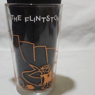 The Flintstones Fred And His Pal At Work Drink Glass With Pebbles On The Bottom