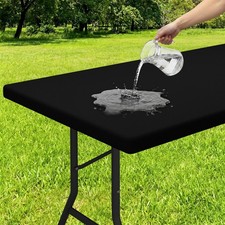 Rectangle Tablecloth, Elastic Fitted Flannel Backed Vinyl Tablecloths for 8ft...