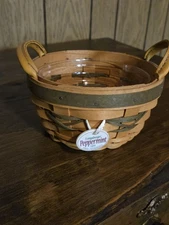 Longaberger 1999 Green Peppermint Tree Trimming Basket with Tie-On + Protector