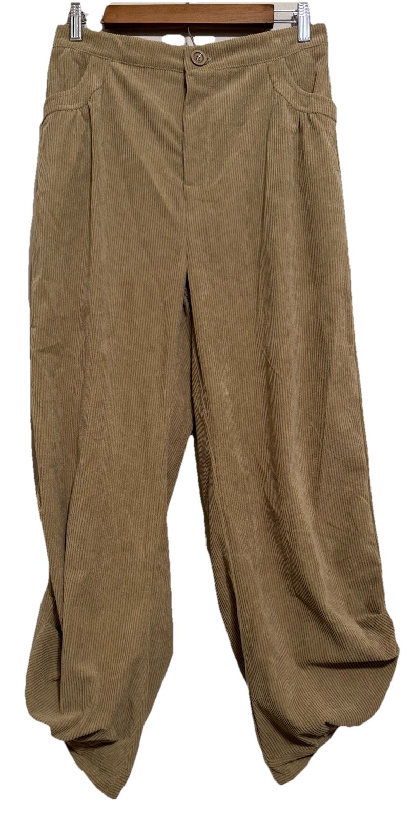 Corduroy women’s Pants Tan XL Cinched A-Symmetrical Leg XHigh Rise