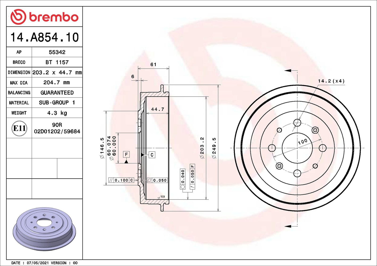 Fits BREMBO 14.A854.10 HAM DRUM. REAR FIAT/OPEL/VAUXHALL ⭐UK Stock⭐
